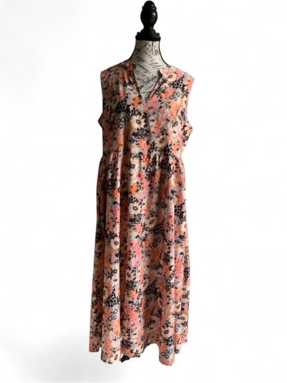 Cute Floral Print Retro Boho Polyester Maxi Dress Size Large